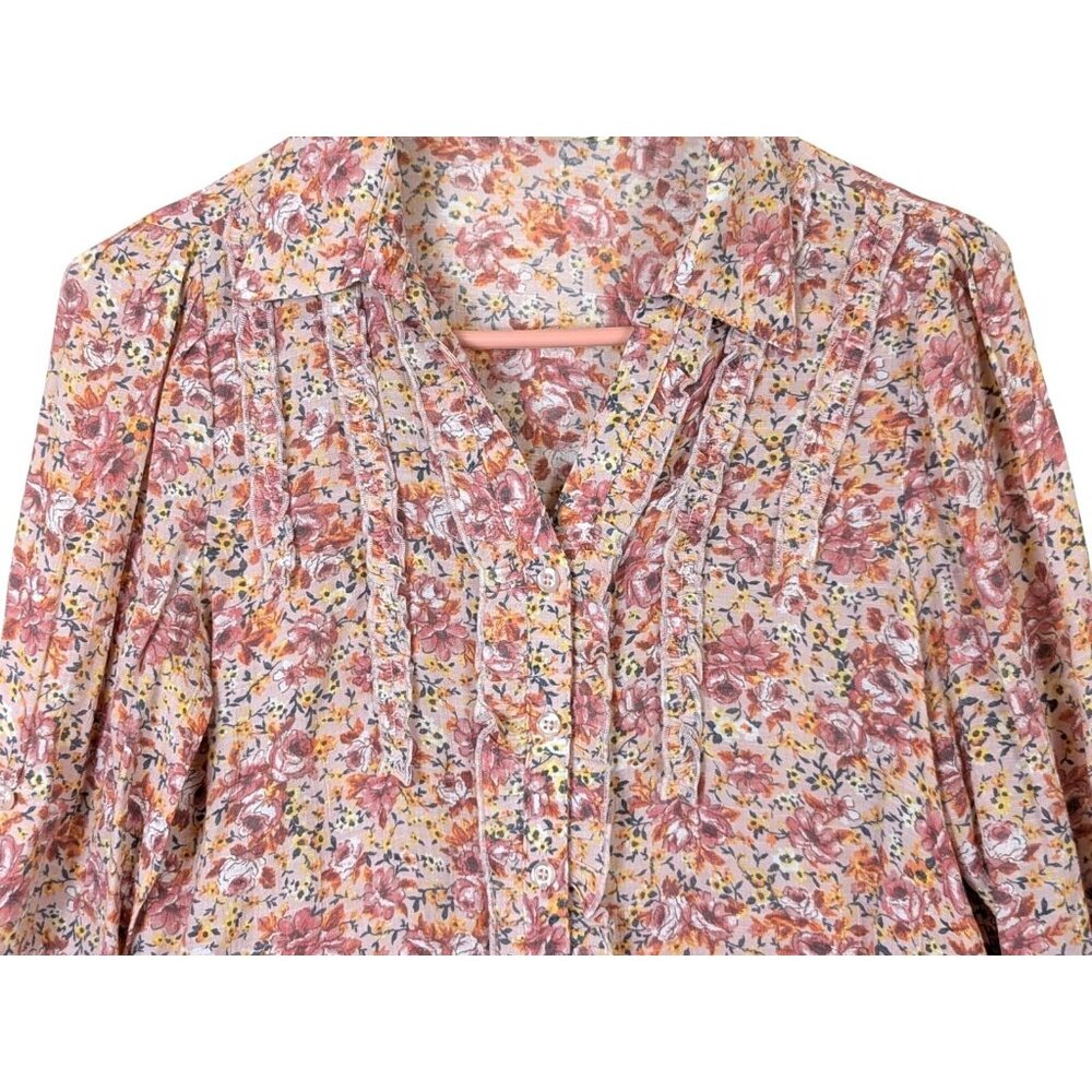 Indigo Rose Women size M Floral Button Up Ruffle Cottagecore Bohemian Top Soft - Picture 3 of 10